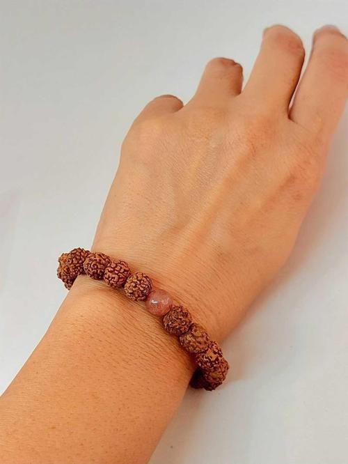 Çilek Kuvars Taşlı Rudraksha Tohum Unisex Bileklik 8mm