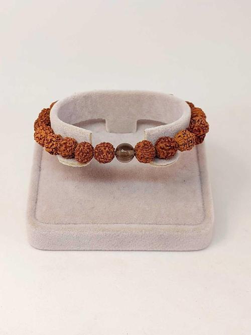 Dumanlı Kuvars Taşlı Rudraksha Tohum Unisex Bileklik 8mm