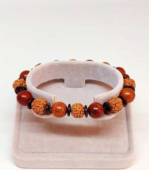 Hindistan Cevizi, Rudraksha & Kan Ağacı Unisex 10mm Ahşap Tasarım Bileklik (39665)