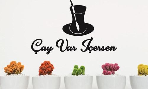Çay Var İçersen Duvar Tablosu Dekoratif Ahşap Duvar Yazısı