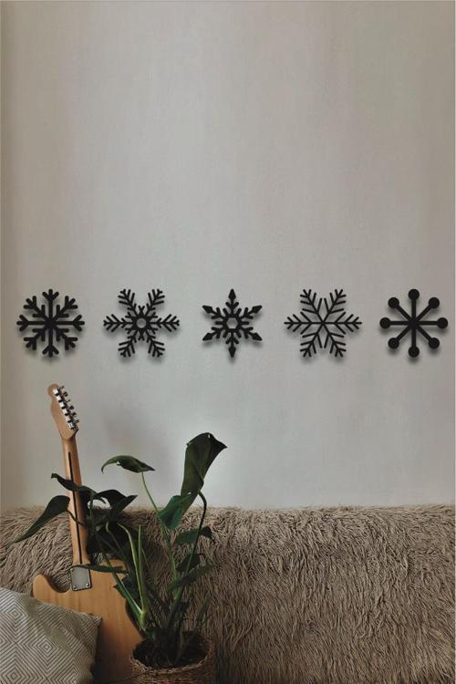 Siyah Kar Taneleri Duvar Dekoru Ahşap Duvar Süsü Duvar Tablosu Yılbaşı Süsü