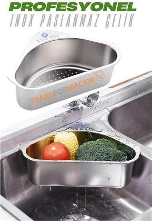 Inox Lavabo Köşe Süzgeci Organizer 304 Paslanmaz Çelik