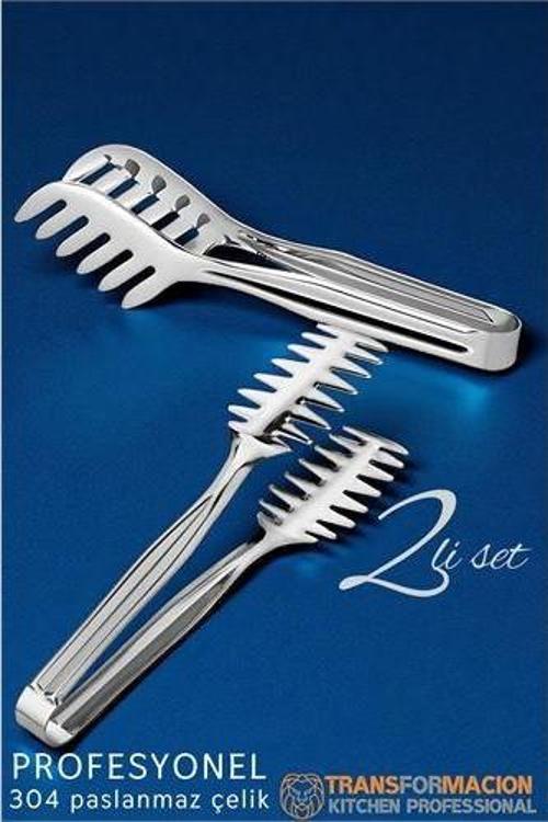 Mutfak Maşa Seti - Makarna Pasta Salata Çok Amaçlı Maşa 2'li SET 304 Paslanmaz Çelik