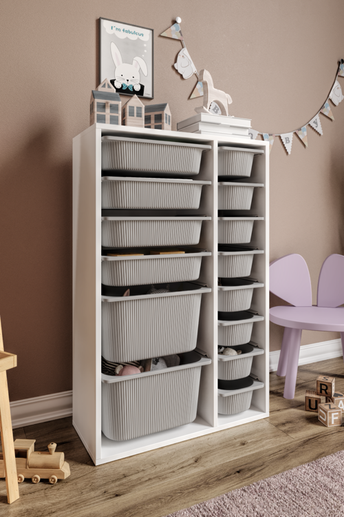%100 Mdf Large Duo 14 Sepetli Oyuncak Dolabı Gri-Beyaz
