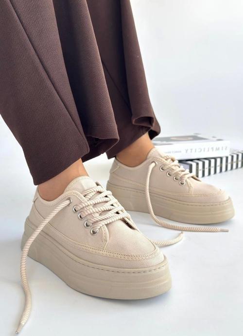 Carin Bej Keten Bağcıklı Spor Ayakkabı