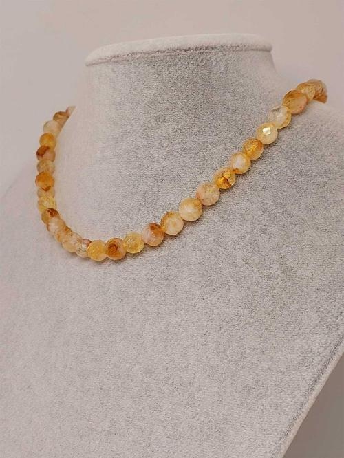 Sitrin Taşı Faset Kesim Kolye 8mm (Sabit Klipsli) (42550)