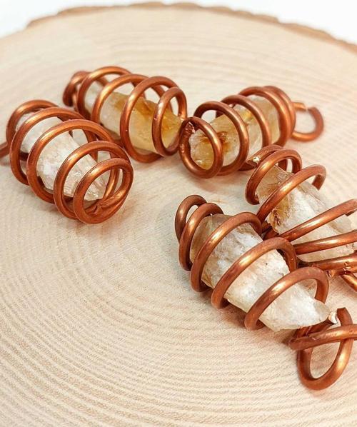 Sitrin Taşı Ham Parça Bakır Spiral Otantik Kolye Ucu