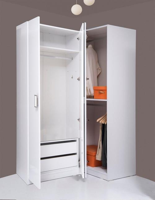 Plus 812447 Stella 3 Kapaklı 2 Çekmeceli Köşe Gardırop -Parlak Beyaz