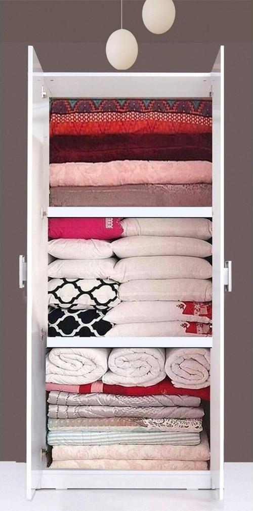 Plus 812424 Stella 2 Kapaklı Raflı Yüklük Yorgan Yatak Dolabı Gardırop - Parlak Beyaz