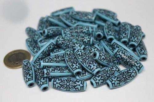 Silindir Çiçek Desenli Otantik Boncuk