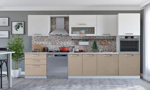 Vegas 320 Ankastre Mutfak High Gloss Capucino & Beyaz 320 Cm Tezgah Hariç