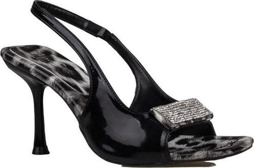 Siyah Rugan Burnu Açık Leopar Taşlı Klasik Ayakkabı