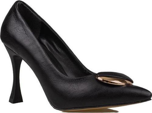 Siyah Kadın Suni Deri Tokalı Stiletto