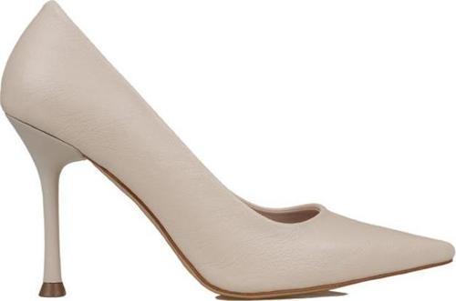 Krem Kadın Düz Deri Stiletto