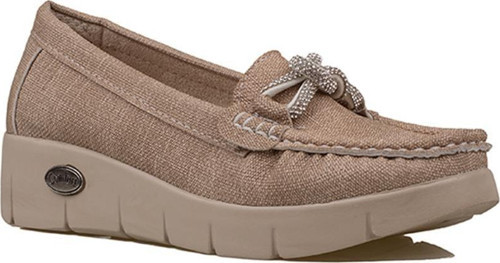 Krem Denim Comfort Fiyonklu Dolgu Topuk Kadın Ayakkabı