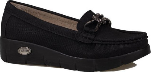 Siyah Denim Comfort Fiyonklu Dolgu Topuk Kadın Ayakkabı