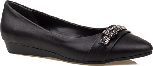 Siyah Düz Taşlı Klasik Babet