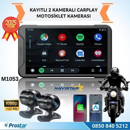 5 inç Carplay Motosiklet Kamera Seti 2K 1440P 2 Kameralı Wifi Bluetooth Lastik Basınç göstergeli