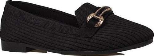 Siyah Triko Kadın Şerit Çizgili Babet