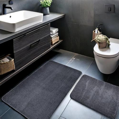 2'li Peluş Banyo Paspası Takımı – Yumuşak Kaymaz Tabanlı Klozet Takımı 60x50 - 60x100