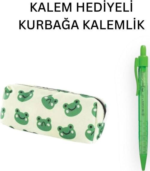 Yeşil Kurbağa Tatlı Kalemlik - Okul Kalemliği-Makyaj Çantası ve Hediye Yeşil Uçlu Kalem