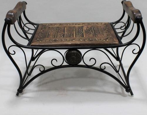 Eskitme Ahşap Ferforje Puf Tabure 64x31x43 cm. KNA250