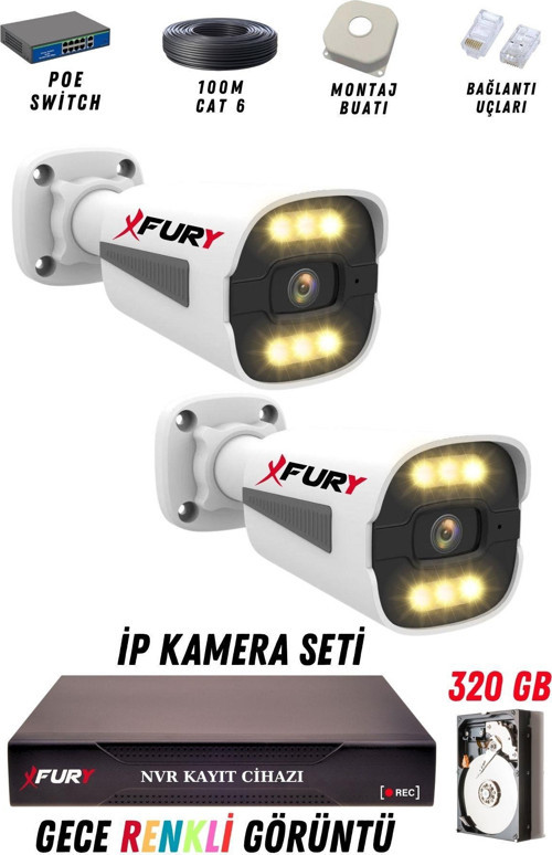 2 Kameralı Ip Güvenlik Kamerası Seti 4mp Gece Renkli Su Geçirmez 1506 320GB