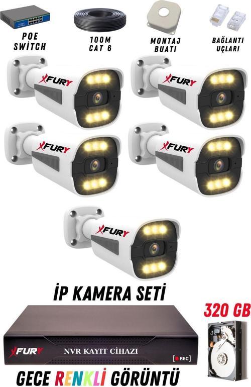 5 Kameralı Ip Güvenlik Kamerası Seti 4mp Gece Renkli Su Geçirmez 1506 320GB