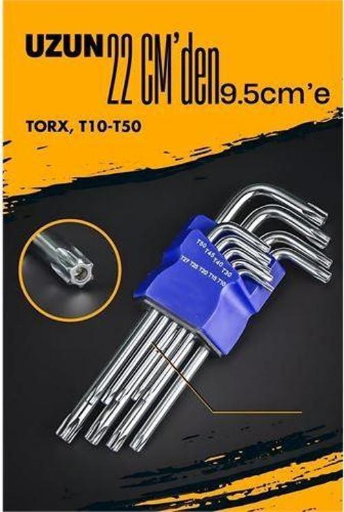 Uzun Torx Anahtar Seti Yıldız Alyan Seti - Torx Allen Anahtarı 9 Parça