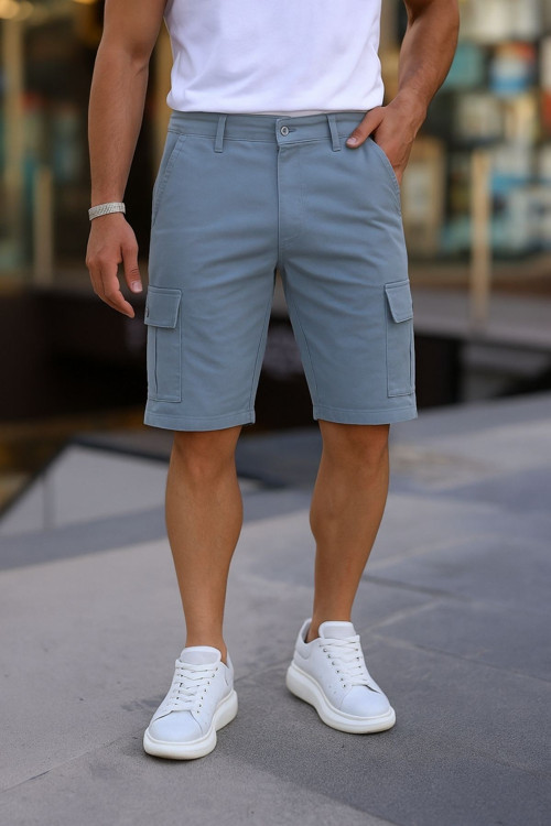 Slim Fit None Denim Yandan Cepli Esnek Kumaş Erkek Jean Kargo Şort