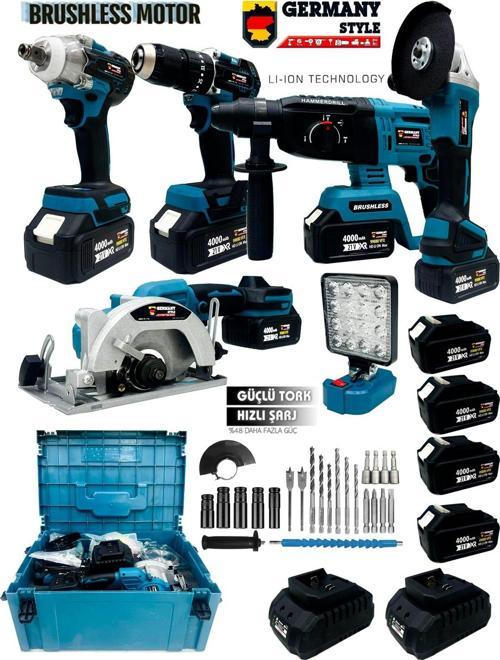 Şarjlı Pro 6'lı Makine Seti Matkap Led Lamba Daire Testere Taşlama Hilti Somun Sökme