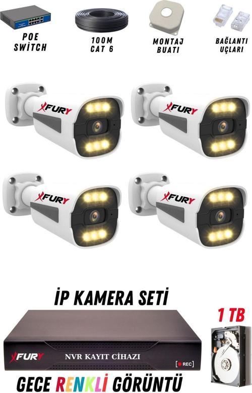 4 Kameralı Ip Güvenlik Kamerası Seti 4mp Gece Renkli Su Geçirmez 1506 1TB
