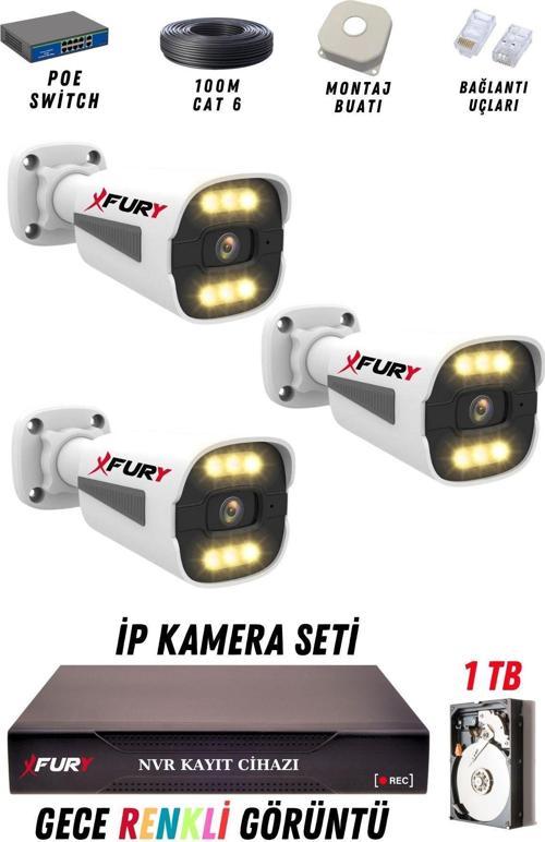 3 Kameralı Ip Güvenlik Kamerası Seti 4mp Gece Renkli Su Geçirmez 1506 1TB