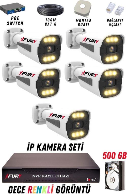 5 Kameralı Ip Güvenlik Kamerası Seti 4mp Gece Renkli Su Geçirmez 1506 500GB