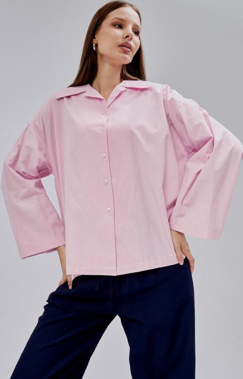 Pembe Oversize Poplin Gömlek