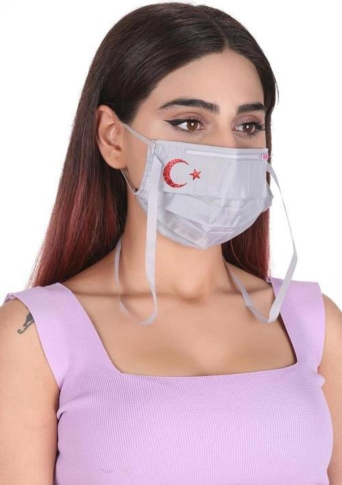 Gümüş İyonlu Boyundan Askılı Yıkanabilir Baskılı Maske A-1K - Bayraklı
