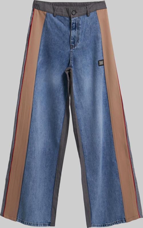 Kadın Mavi Renk Palazzo Fit Kumaş Denim Parçalı Özel Tasarım Denim Jean