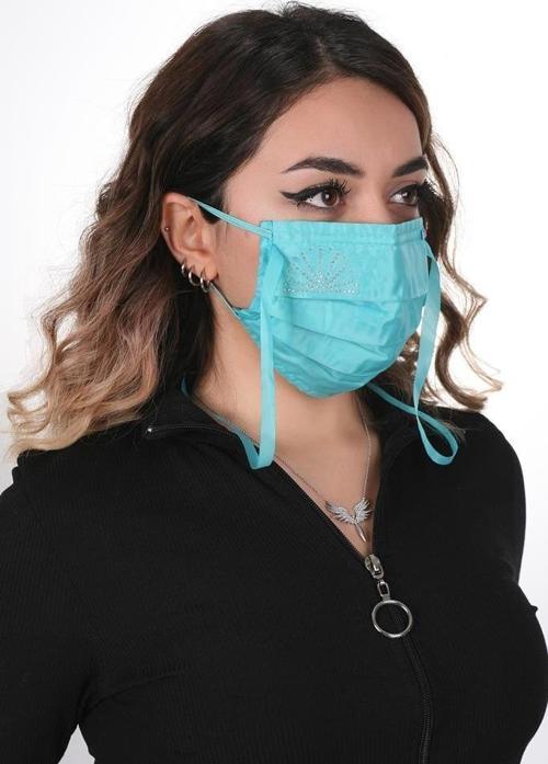 Gümüş İyonlu Boyundan Askılı Yıkanabilir Taşlı Maske K-1