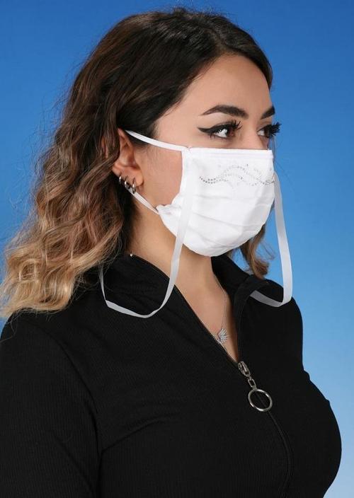 Gümüş İyonlu Boyundan Askılı Yıkanabilir Taşlı Maske T-1