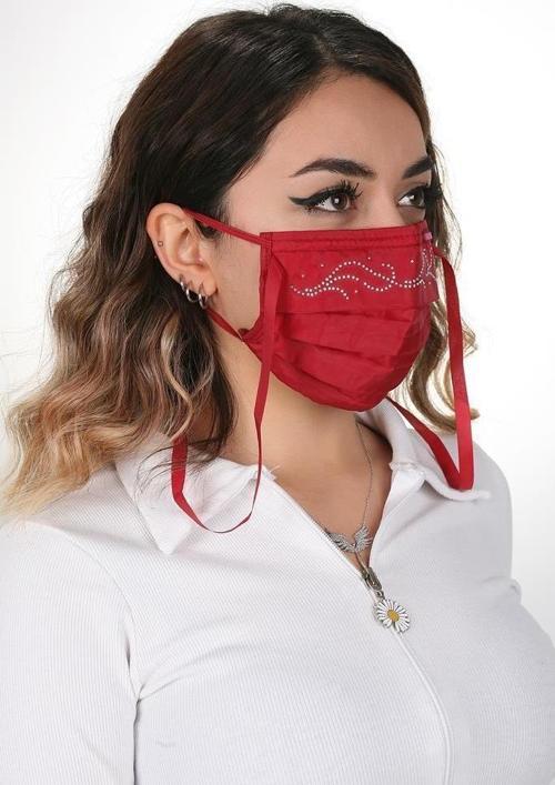 Gümüş İyonlu Boyundan Askılı Yıkanabilir Taşlı Maske T-1