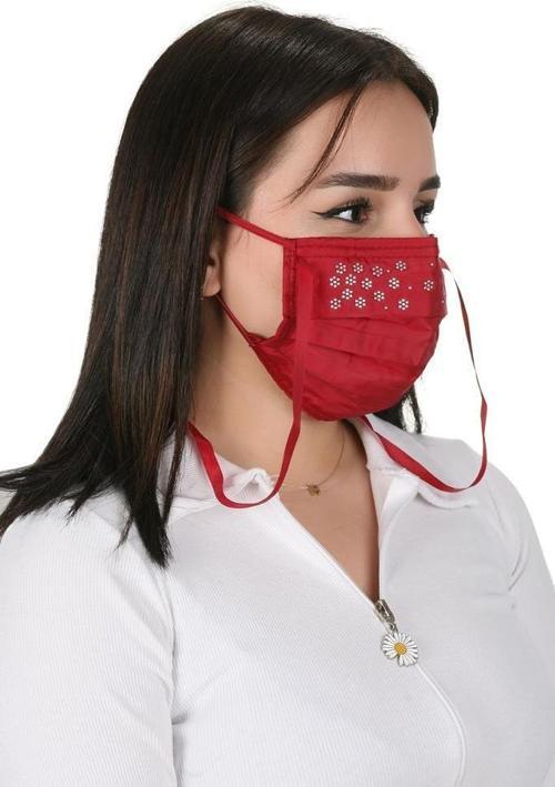 Gümüş İyonlu Boyundan Askılı Yıkanabilir Taşlı Maske T-2