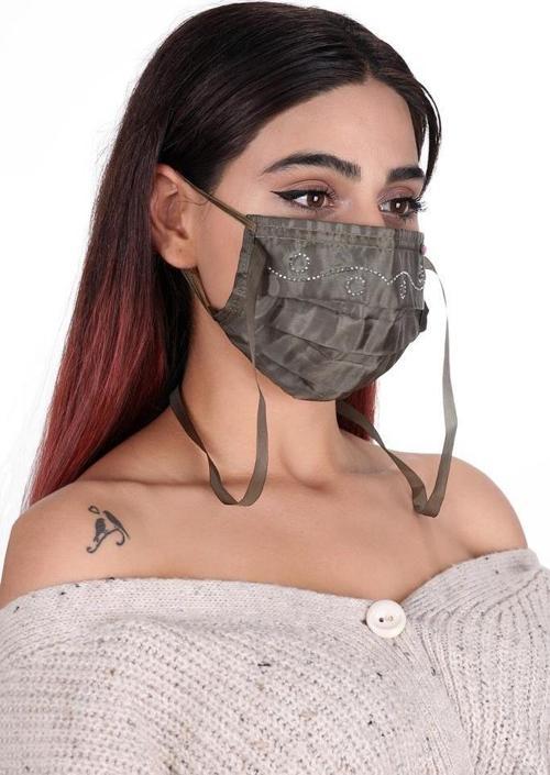 Gümüş İyonlu Boyundan Askılı Yıkanabilir Taşlı Maske T-3