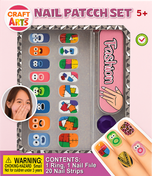 Renkli Çocuk Tırnak Sticker Seti – 20 Tırnak Bandı + Törpü + Yüzük (5+ Yaş)