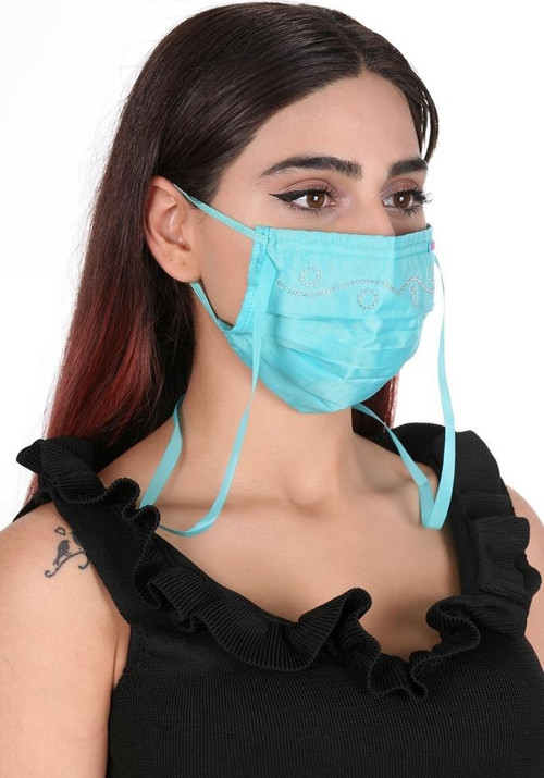 Gümüş İyonlu Boyundan Askılı Yıkanabilir Taşlı Maske T-3