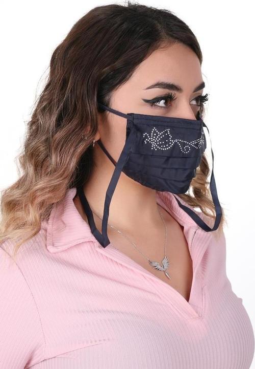 Gümüş İyonlu Boyundan Askılı Yıkanabilir Taşlı Maske T-5