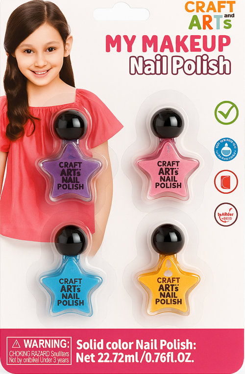 Çocuk Oje Seti 4’lü – Renkli Yıldız Şişe Tasarımı, 5+ Yaş, 22.72 ml