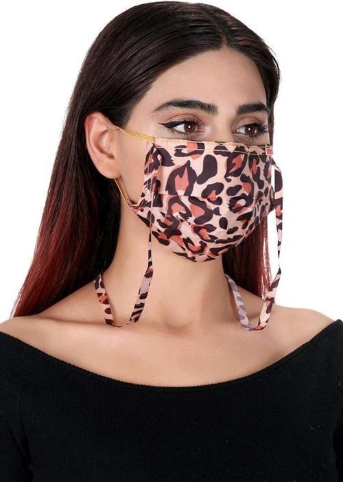 Gümüş İyonlu Boyundan Asklı Yıkanabilir Leopar Deseneli Maske