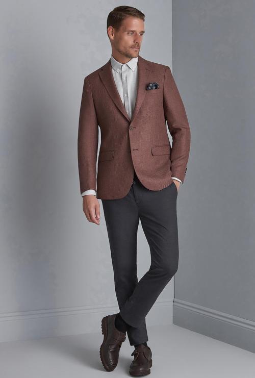 Erkek Bordo Slim Fit / Dar Kalıp Mono Yaka Ceket