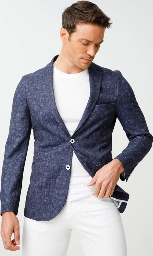 Erkek Lacivert Slim Fit / Dar Kalıp İnce Mono Yaka Ceket