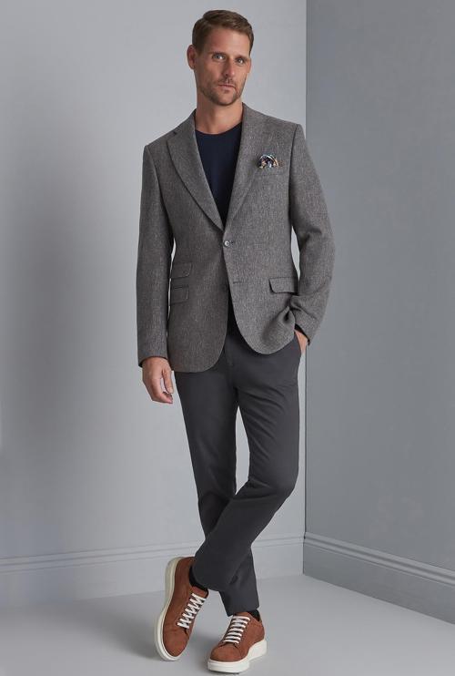 Erkek Gri Regularfit / Rahat Kalıp Mono Yaka Ceket